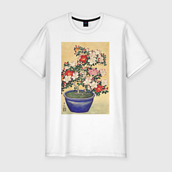 Мужская slim-футболка Blooming Azalea in Blue Pot Цветущая азалия