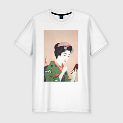 Мужская slim-футболка Woman Applying Rouge Японская модница