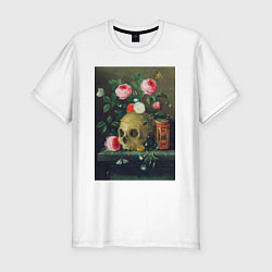 Мужская slim-футболка Vanitas Still Life Череп и цветы