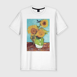 Мужская slim-футболка Vase with Three Sunflowers Подсолнухи