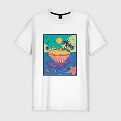 Мужская slim-футболка Тропический остров и Кит