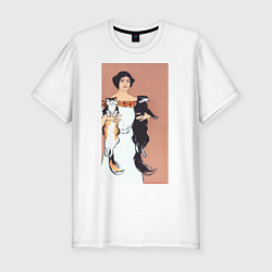 Футболка slim-fit Woman Holding Cats Девушка с кошками, цвет: белый