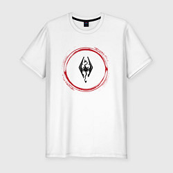 Мужская slim-футболка Символ Skyrim и красная краска вокруг
