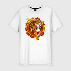 Мужская slim-футболка Тигр выходит из груди