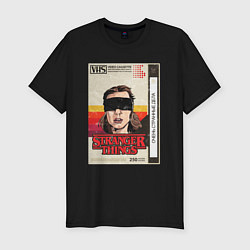 Мужская slim-футболка Очень странные дела VHS Кассета Постер
