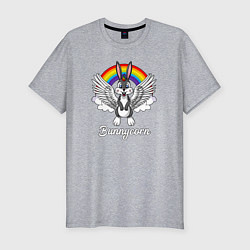 Мужская slim-футболка Заяц единорог с крыльями