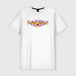 Мужская slim-футболка Цветы Разноцветные Гибискус и Ирисы