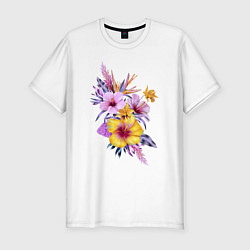 Мужская slim-футболка Цветы Разноцветные Гибискусы