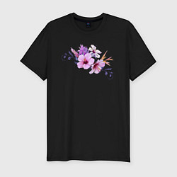 Мужская slim-футболка Цветы Розовые Гибискус