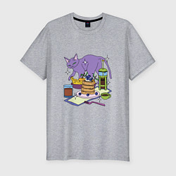Мужская slim-футболка CAT ON THE TABLE WITH FOOD