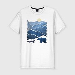 Мужская slim-футболка Животные в горах