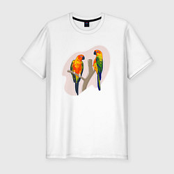 Мужская slim-футболка Попугай Аратинга Птицы