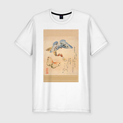 Мужская slim-футболка Японская гравюра Бабочки