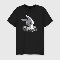 Мужская slim-футболка Кролик среди черепов A rabbit among skulls