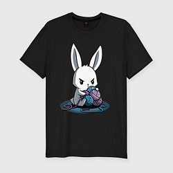 Футболка slim-fit Зайчонок обнял клубки The bunny hugged the balls, цвет: черный