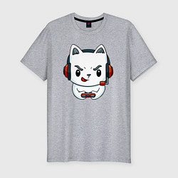 Футболка slim-fit Кот игроман The cat is a gambler, цвет: меланж