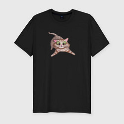 Мужская slim-футболка Забавный удивленный кот