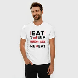 Футболка slim-fit Надпись: Eat Sleep Rainbow Six Repeat, цвет: белый — фото 2