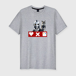 Мужская slim-футболка Love death and robots белый робот с котом