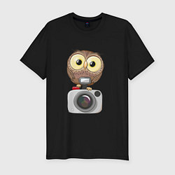 Мужская slim-футболка Сова на фотоаппарате