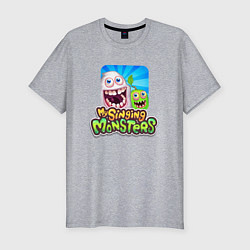Мужская slim-футболка My singing monsters мамунт и зерномех
