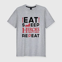 Футболка slim-fit Надпись: Eat Sleep Heroes of Might and Magic Repea, цвет: меланж