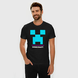Футболка slim-fit Символ Minecraft в неоновых цветах, цвет: черный — фото 2