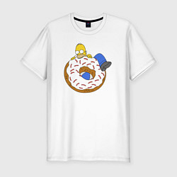 Мужская slim-футболка Большой пончик с глазурью принт Гомер