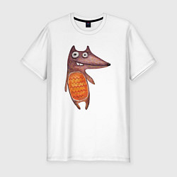 Мужская slim-футболка Забавный волк детский рисунок