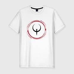 Мужская slim-футболка Символ Quake и красная краска вокруг