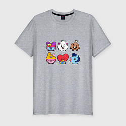 Футболка slim-fit Значки BT21 Пины Бравл Старс BTS, цвет: меланж