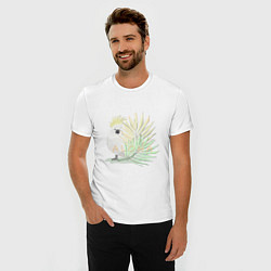 Футболка slim-fit Белый попугай с хохолком на фоне листьев пальмы, цвет: белый — фото 2