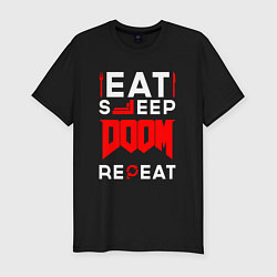 Мужская slim-футболка Надпись Eat Sleep Doom Repeat