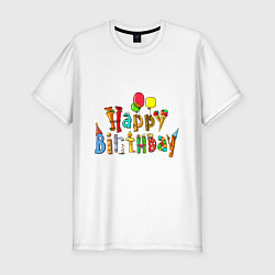 Футболка slim-fit Happy birthday greetings, цвет: белый