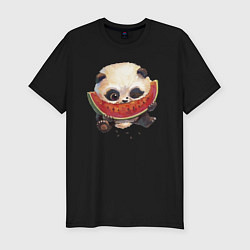 Мужская slim-футболка Маленький панда ест арбуз