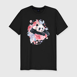 Мужская slim-футболка Панда среди летних цветов