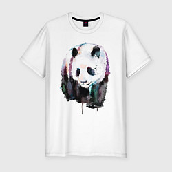 Мужская slim-футболка Панда - акварель