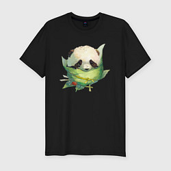Футболка slim-fit Детёныш панды в гнезде из листьев, цвет: черный