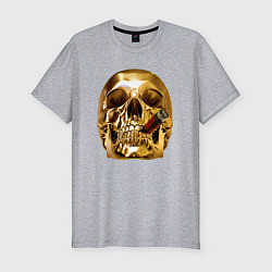 Мужская slim-футболка Золотой череп с сигарой