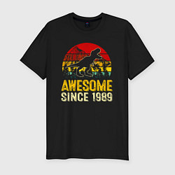 Футболка slim-fit Потрясающий динозавр с 1989 года, цвет: черный