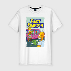 Футболка slim-fit Барт Симпсон устроил из автомобиля аквариум, цвет: белый