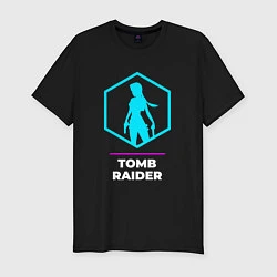 Мужская slim-футболка Символ Tomb Raider в неоновых цветах
