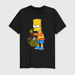 Мужская slim-футболка Барт Симпсон разбирает свой рюкзак