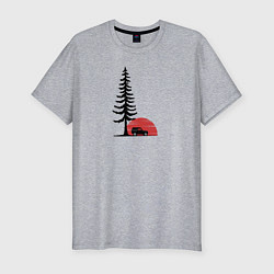 Мужская slim-футболка Внедорожник и дерево