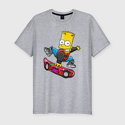 Мужская slim-футболка Барт Симпсон - крутой скейтбордист