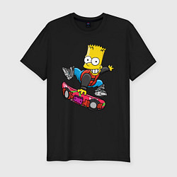 Мужская slim-футболка Барт Симпсон - крутой скейтбордист