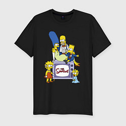 Мужская slim-футболка Семейка Симпсонов в праздничных нарядах