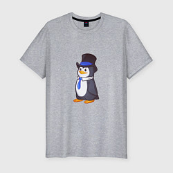 Мужская slim-футболка Пингвин в цилиндре