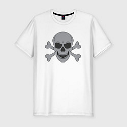 Мужская slim-футболка Серый череп и кости
