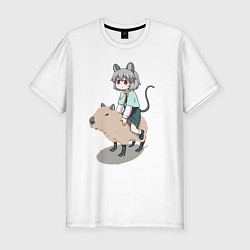 Мужская slim-футболка Nazrin - Touhou riding a capybara